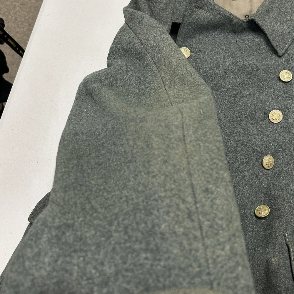 Swiss Military Pea Coat Mens 38 Gray Good Double Breasted Wool Field Jacket 50s